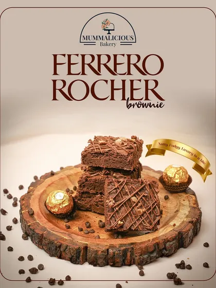 Our Ferrero Rocher brownie is pure indulgence. We use premium Belgian chocolate and roasted hazelnuts to create a fudgy, nutty brownie that elevates a classic favorite into a luxurious treat.