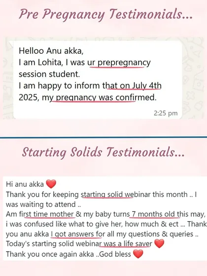 More happy news. A student from my pre-pregnancy session confirms her pregnancy. A first-time mother found my "Starting Solids" webinar to be a "life saver" that answered all her questions.