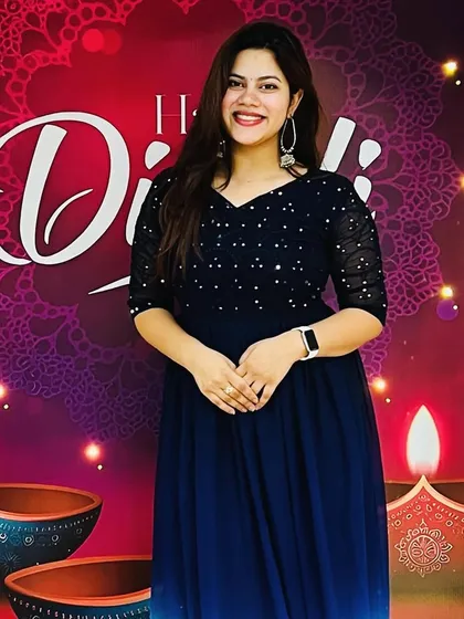My look for a Diwali celebration. Posing against a festive backdrop, ready to light up the event.