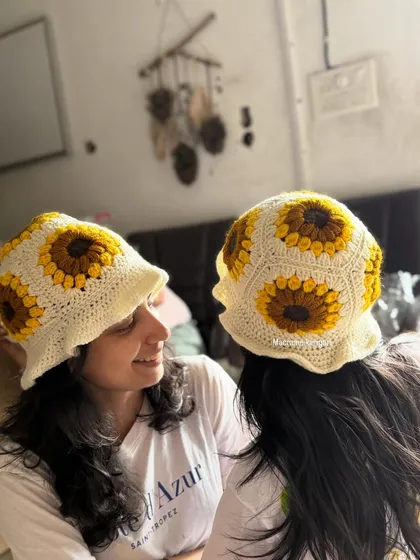Twinning in our handmade sunflower bucket hats. These are perfect for friends or family and can be customized in different color combinations. They are lightweight and comfortable for all day wear.