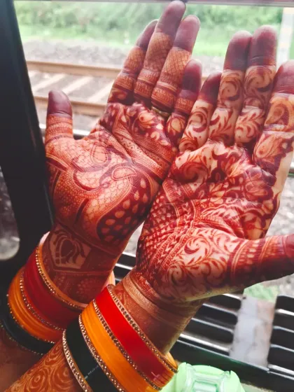 The true beauty of mehndi is in the rich, dark stain it leaves behind. I use only 100% natural and chemical-free henna paste to guarantee this deep, beautiful color for every client. This is the result of a traditional bridal design after the paste has been removed.