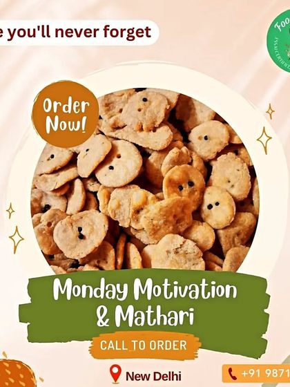 A graphic featuring my homemade Mathri, the perfect crunchy companion for your tea or coffee.
