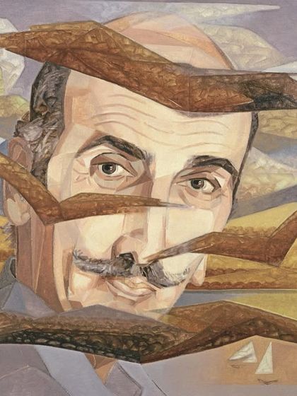 'Mirror Image', a self-portrait of Jehangir Sabavala with his face overlaid by flying birds, a classic example of his mystical and layered compositions.