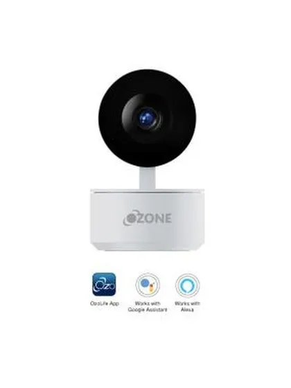 The Ozone Smart PTZ (Pan-Tilt-Zoom) camera offers flexible installation and full control. It connects to your mobile device and can be placed on a table or mounted on a wall or ceiling for a complete 360-degree view of the room.