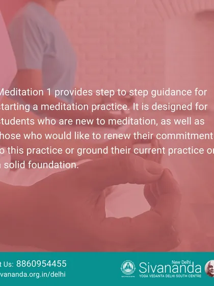 A promotional graphic for our Meditation 1 course, emphasizing its role in grounding your practice on a solid foundation. Learn the essential techniques for achieving mental clarity and peace.