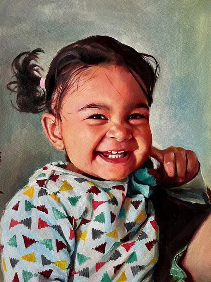 The finished oil portrait of my daughter, Ishanvi. A painting that comes straight from the heart.