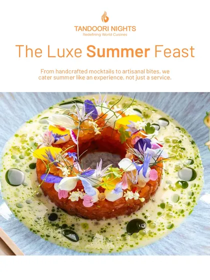 Welcome to the luxe summer feast. From handcrafted mocktails to artisanal bites like this rice ring with edible flowers, we cater summer as an experience, not just a service.