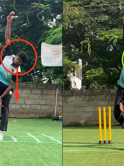 The head position at release is now stable and upright, eliminating the tilt that was causing inconsistency in his bowling.