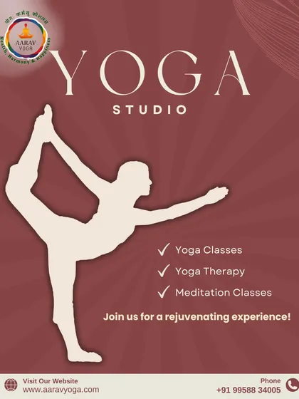 This graphic highlights the core offerings of our yoga studio, including yoga classes, yoga therapy, and meditation, all aimed at providing a rejuvenating experience.
