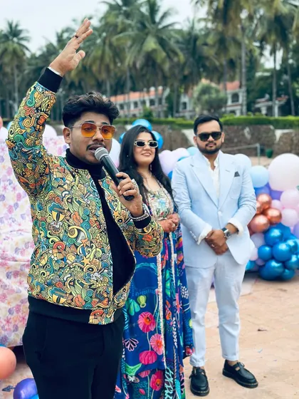 Addressing the couple at their pool party. Even in a casual setting, I ensure the couple remains the center of attention while everyone has fun around them.