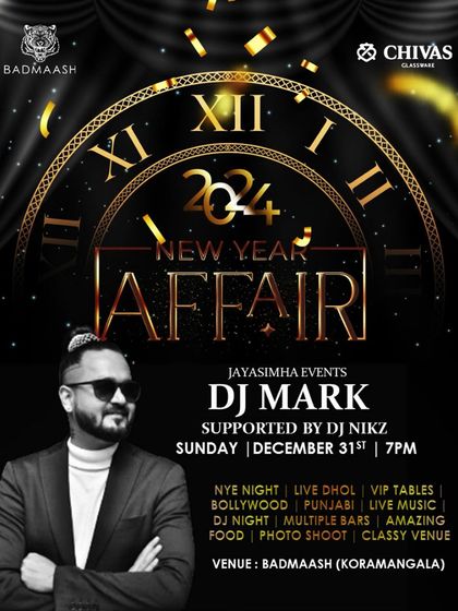 My New Year's Eve affair at Badmaash is an annual tradition. We go all out with live dhol, multiple bars, and a countdown to remember.