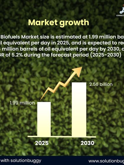 A bar chart illustrating the market growth of biofuels, projected to reach 2.56 million barrels per day by 2030. This data-driven visual provides a clear and compelling case for investing in the biofuel industry now.