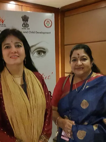 A picture with the renowned singer K.S. Chithra at the 'First Ladies Award' event, organized by the Ministry of Women and Child Development.