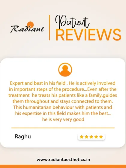 This review from Raghu touches upon something very important to me: treating patients like family. My role doesn't end after the procedure. I guide my patients throughout their journey and stay connected to ensure they achieve the best possible outcome. My expertise is only one part of the equation; the other is genuine care.