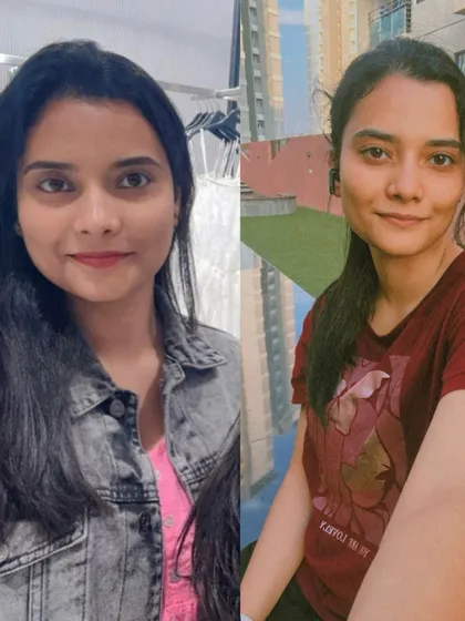 A closer look at Manshi's facial transformation after losing 6 kgs in three months. Notice the more defined and toned features, a direct result of her hard work and commitment to the program.