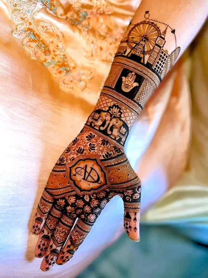 Your story is unique, and your mehandi can be too. This design features a custom London skyline, showing how I can incorporate personal landmarks and stories into your henna.