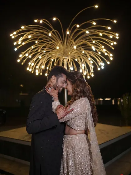 An intimate and romantic pose, with the focus on the couple's connection.