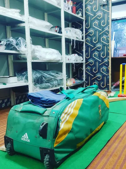 A glimpse of our CN Store in Noida. We stock everything a player needs, including high-quality kit bags from trusted brands like Adidas.