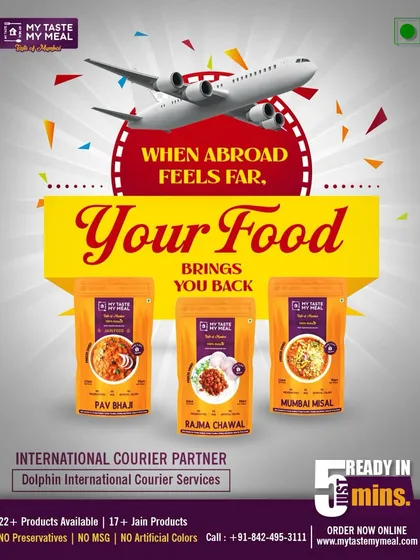 When you are abroad, the distance can feel huge. My food packets, like Pav Bhaji and Rajma Chawal, are a small way to bring you back home. They are easy to pack and ready in minutes.