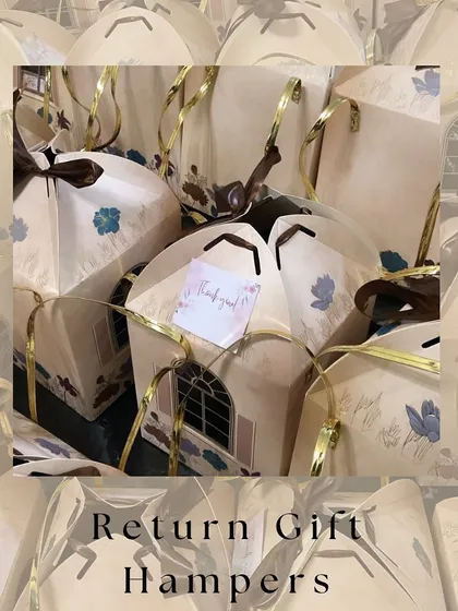 A look at our unique house-shaped return gift hamper boxes, perfect for sending guests home with a sweet reminder of the celebration.