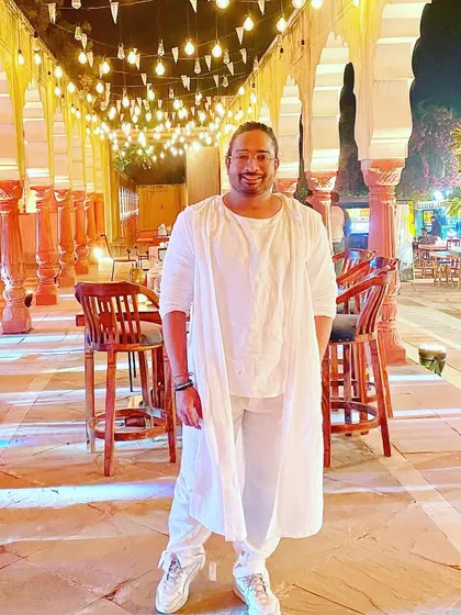 Dressed for a 'white party' themed event in Jaipur. Being part of the celebration and coordinating with the event's theme is all part of the job.