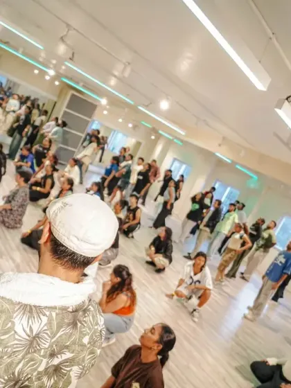 A wide shot of a packed class during Collab Series 2.0. The studio was filled with dancers eager to learn and share their passion.