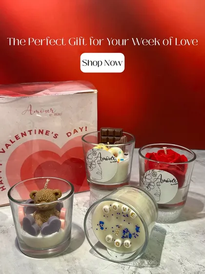 The perfect gift for your week of love. This box includes four candles celebrating Rose Day, Teddy Day, Chocolate Day, and Promise Day.