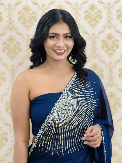 The same glamorous reception look, captured with a beautiful, happy smile. A client's happiness is the best final touch to any makeup I do.