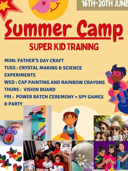 Unleash your child's inner hero at our "Super Kid Training" summer camp. This week is filled with science experiments, cap painting, vision board creation, and a final Power Batch ceremony.