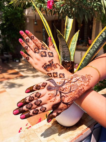 Another shot of the modern fusion mehandi, showing both hands together.
