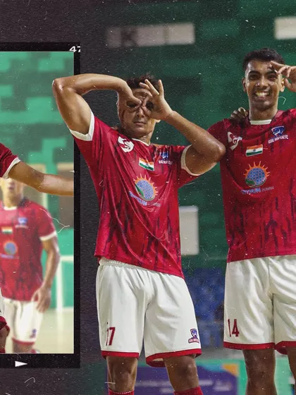 The iconic binocular celebration after scoring a crucial goal.