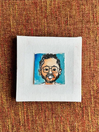 A tiny watercolour caricature of my friend Sourabh. I love our creative conversations, and I tried to capture his artistic soul in this portrait.