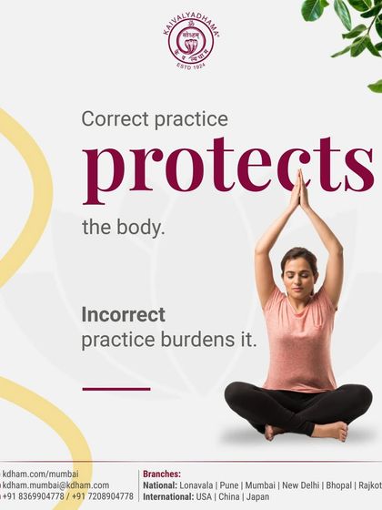 Correct practice protects the body, while incorrect practice can harm it. This visual, featuring a woman in Sukhasana with Anjali Mudra, reinforces my core principle of teaching safe yoga through proper alignment and guidance.