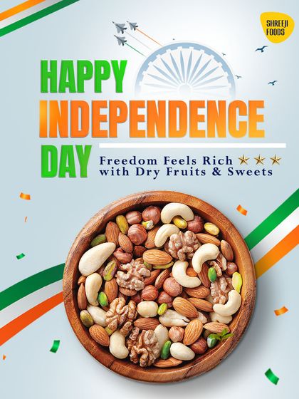 Freedom feels rich with dry fruits and sweets. This Independence Day, celebrate with a bowl of my premium mixed nuts, a healthy tribute to our nation.