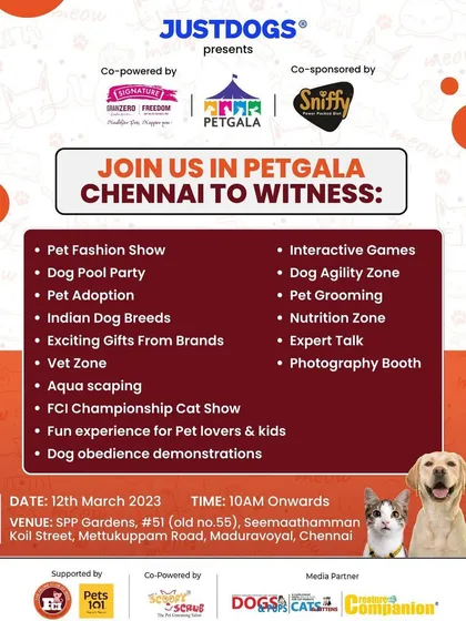 We were thrilled to be part of Petgala in Chennai. This poster lists the wide range of activities, including a dedicated pet grooming zone managed by our team.