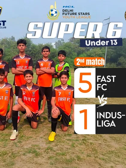 The full-time result from our U13 Super 6 match against Indus-Liga. A dominant 5-1 victory that highlights our team's offensive capabilities.