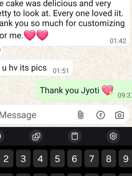 "The cake was delicious and very pretty to look at. Every one loved iit." Simple and sweet feedback that means the world to me.