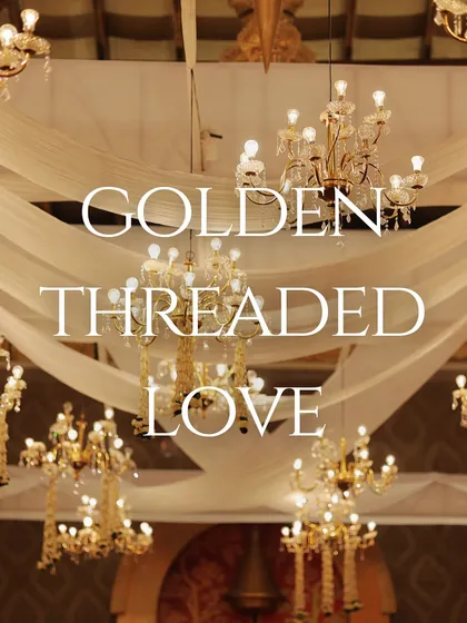 A close-up of the "Golden Threaded Love" theme, focusing on the warm glow of the chandeliers, which adds a layer of romance and luxury to any space.