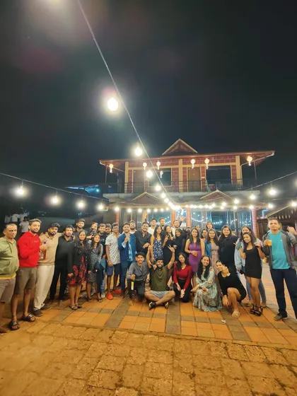 The New Year's Eve party at our Chikmagalur homestay, with lights, music, and great company.