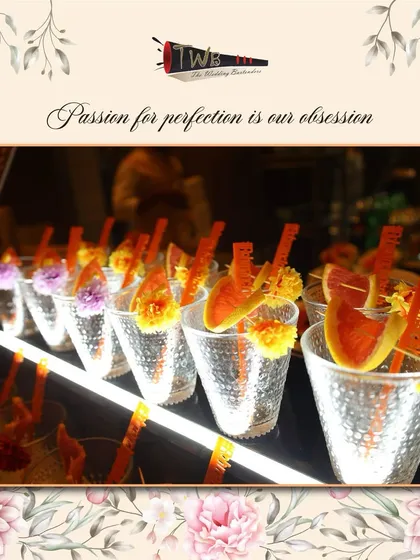 A close-up of our beautifully garnished mocktails, ready to be served at a grand reception.