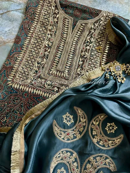 A final detailed shot of the kurta and dupatta, capturing the essence of this handcrafted luxury ensemble.