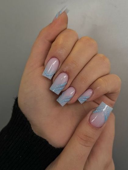 Another view of the icy blue glitter swirl design, a perfect look for winter or a special event.