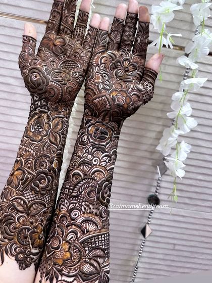 A clean and crisp shot of a full-arm design, showcasing the perfect symmetry and flawless execution of the intricate patterns.