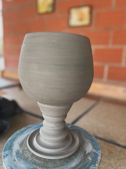 A goblet-style piece I created. Exploring different forms, whether on the wheel or by hand, is always an exciting challenge.