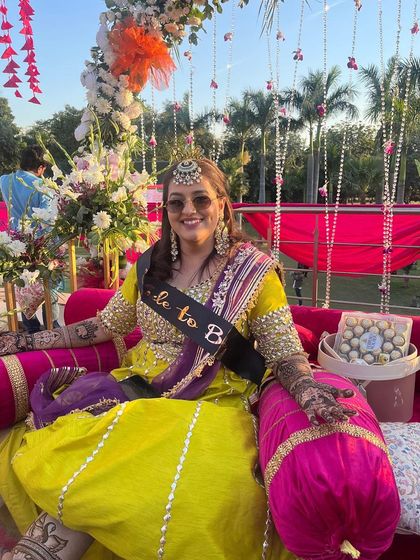 A beautiful bride-to-be at her Mehendi ceremony, with one of my curated hampers sitting beside her. It's always special to be a part of these moments.