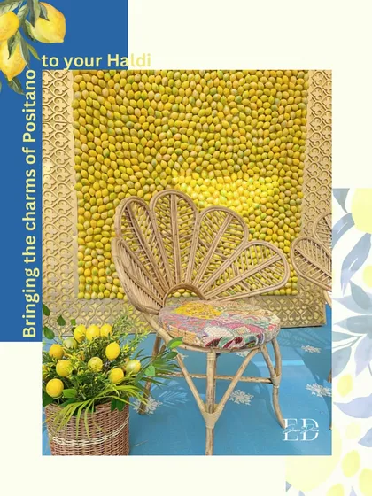 Another look at the design concept for the lemon wall and peacock chair, presented in a stylish graphic format that captures the essence of the 'Positano' theme.