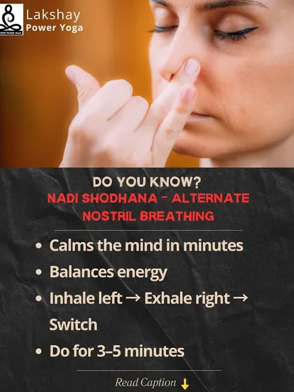 An infographic explaining Nadi Shodhana (Alternate Nostril Breathing), a 3-minute reset button for your mind.