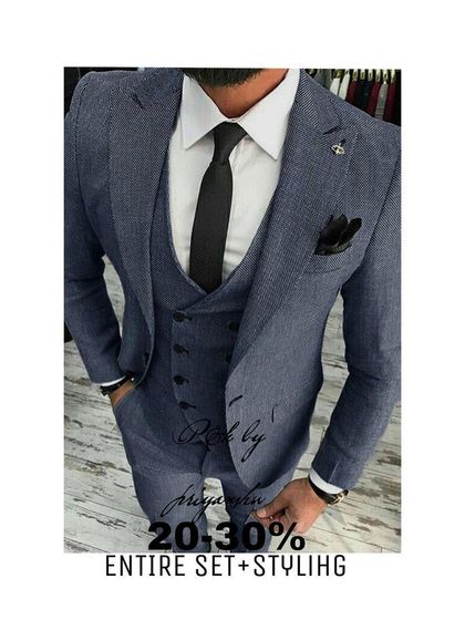 An inspirational image showcasing a perfectly styled three-piece suit. This represents the level of elegance and detail I bring to every client's ensemble, complete with styling services.