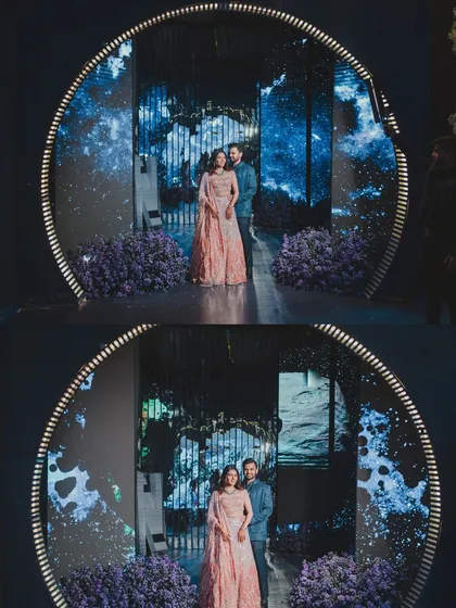I don’t just decorate, I build portals to new worlds. For this Sangeet, the couple stepped through a cinematic gateway into their own interstellar universe, setting the stage for an unforgettable night.