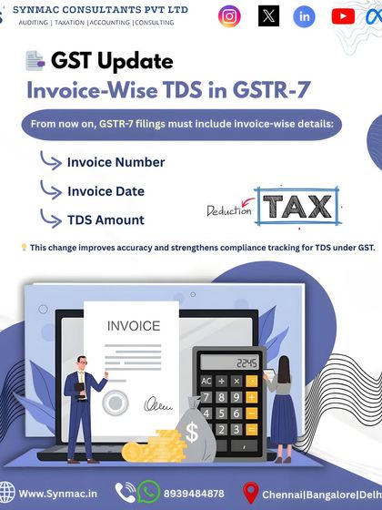 An important compliance update for TDS under GST. Filings for GSTR-7 must now include invoice-wise details like number, date, and TDS amount to improve accuracy and tracking.